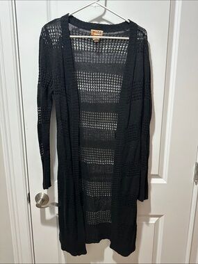 Mudd Black Open-Knit Long Cardigan